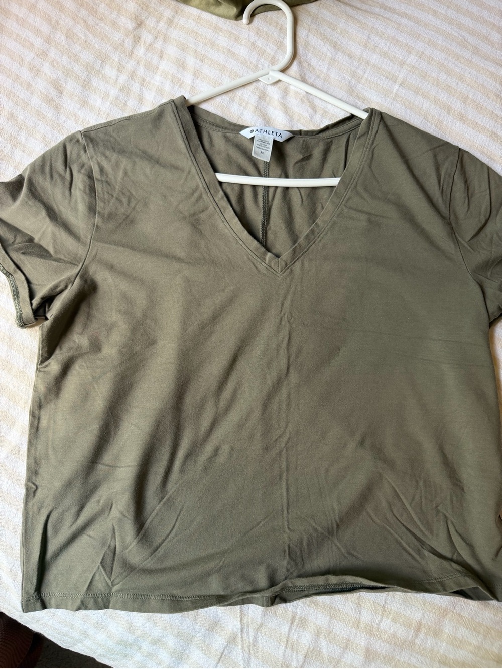 Athleta Olive Green V-Neck Short Sleeve Tee